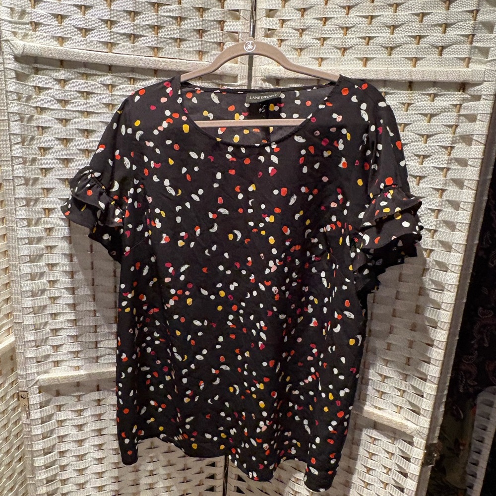 Lane Bryant Black Blouse with Colorful Dots